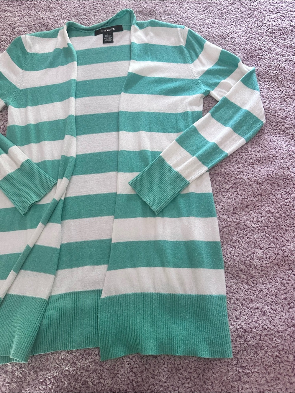 89th & Madison Mint Green and White Striped Open-Front Cardigan - Picture 2 of 4
